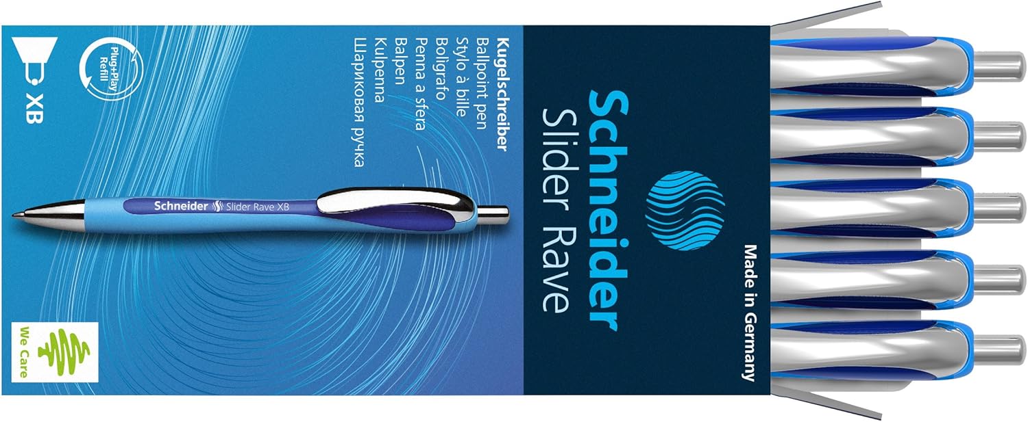 Schneider 132503 Slider Rave XB ballpoint pen (line width XB, indelible refill, blue ink), 1 piece - Image 4
