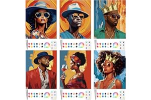 Dinifee 6 Pack Canvas Painting Kit Pre Drawn Afro Queen Cotton Canvas 8 x 10 Inch Stretched Paint and Sip Set for Adults Party Date Night(Couple)