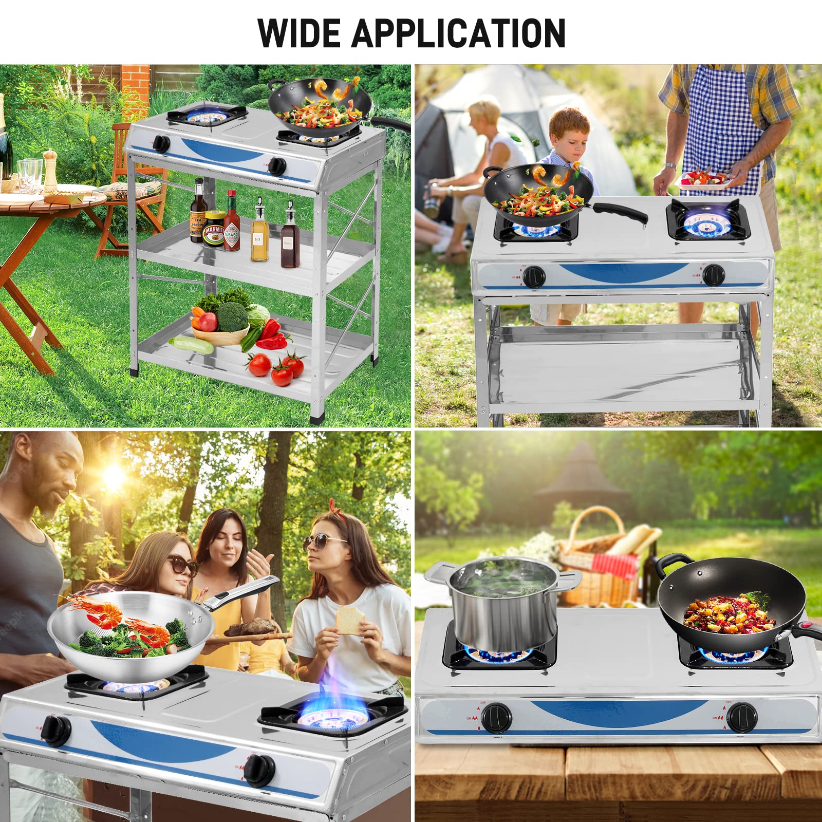 Propane Gas Stove 2 Burner Gas Stove with Removable Leg Stand Portable Gas Stove Auto Ignition Camping Dual Burner LPG for RV, Apartment, Outdoor