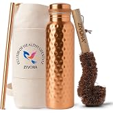ZIVORA Pure Copper Water Bottle for Drinking, Lab Tested, 100% Pure Tumbler, Hammered Ayurvedic Copper Bottle 34Oz