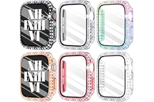 FULLIFE 6-Pack Compatible with Bling Apple Watch Series 9 Cases Crystal Diamond Bumper Covers with Screen Protector for iWatch Series 9 8 7 Men Women, (41mm, Black/Silver/RoseGold/Pink/Rainbow/Clear)
