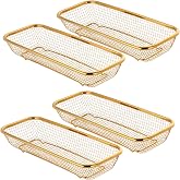 JYJFGSFA 4-Pack Gold Flatware Organizer - Sturdy Mesh Design, Dishwasher-Safe &amp; Easy-Clean Utensil Holder, Silverware Container Drawer Storage