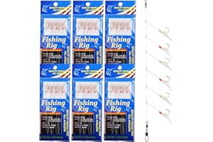 OROOTL Fishing Bait Rigs Saltwater, 6 Packs Surf Fishing Rigs with Sharp Hooks Fish Skin Feather Swivel Snap Glow Saltwater Lures Sea Bass Cod Herring Hook Rig Size 4 6 8