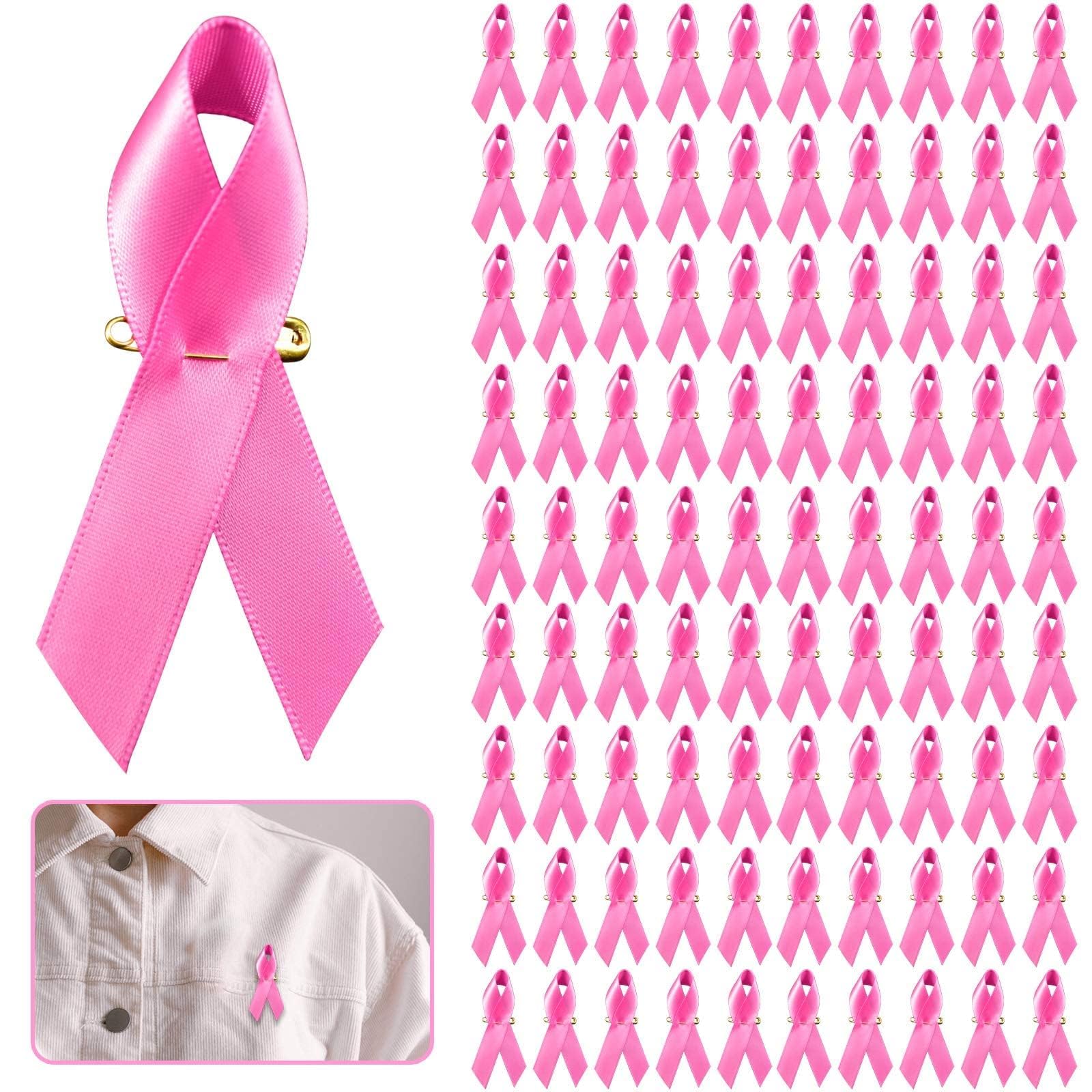 Photo 1 of Halatool 100 PCS Breast Cancer Awareness Pink Ribbon Pin Breast Cancer Gifts for Women Girls Charity Public & Social Event Public Welfare Party Supplies Memorials Activity