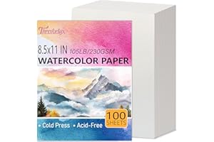 Threvortax Watercolor Paper 8.5x11 Inch 100 Sheets 105LB/230GSM Printable Cold Press Practice Water Color Paper for Students 