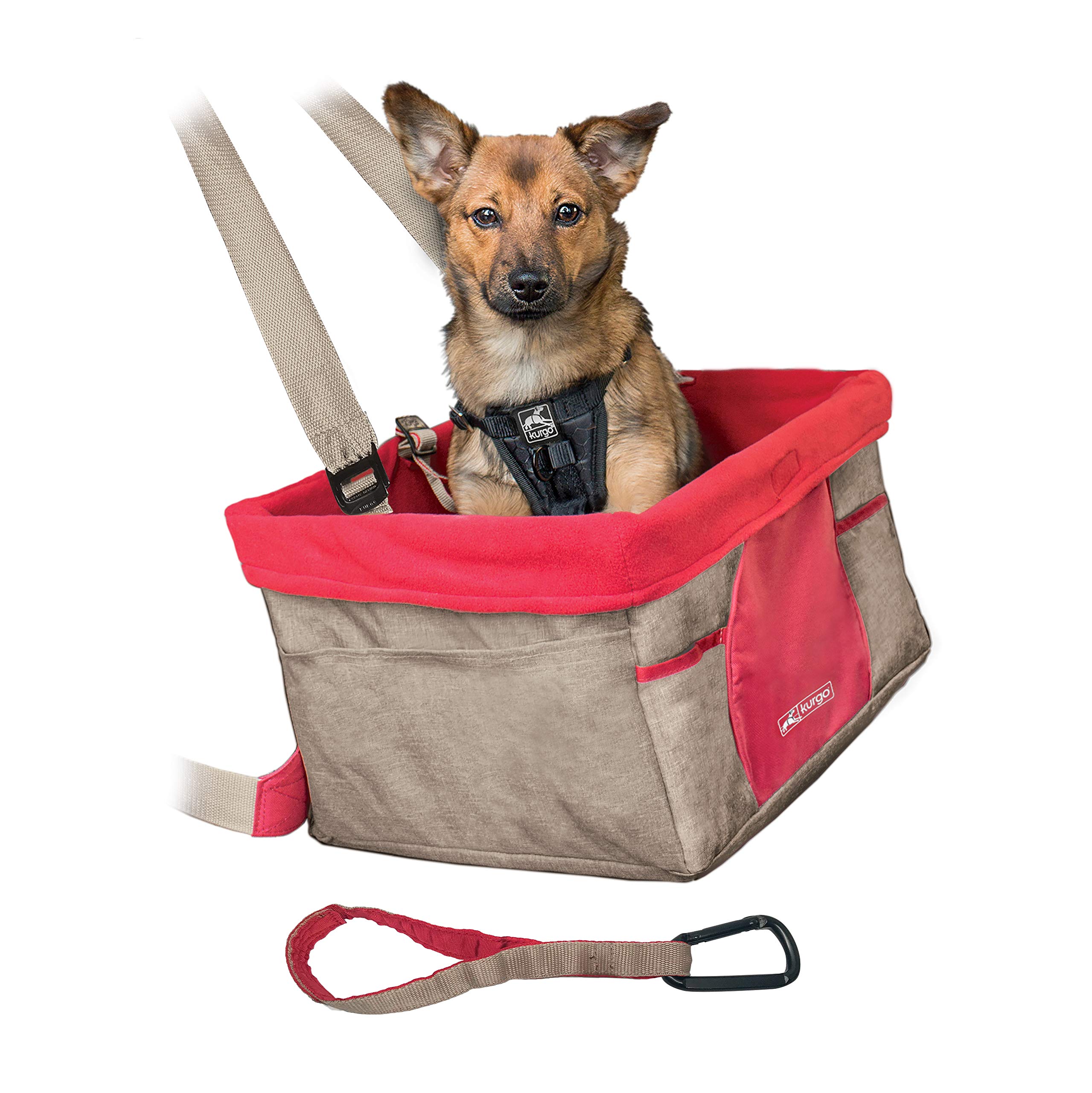 Kurgo Heather Car Booster Seat For Dogs, Quick And Secure Installation, Includes Seat Belt Tether, Fleece Lining, Nutmeg, Red, 1 Count, Pack of 1