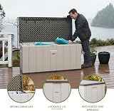 LIFETIME 150 Gallon Heavy-Duty Outdoor Deck Box Desert Sand/Brown view 3