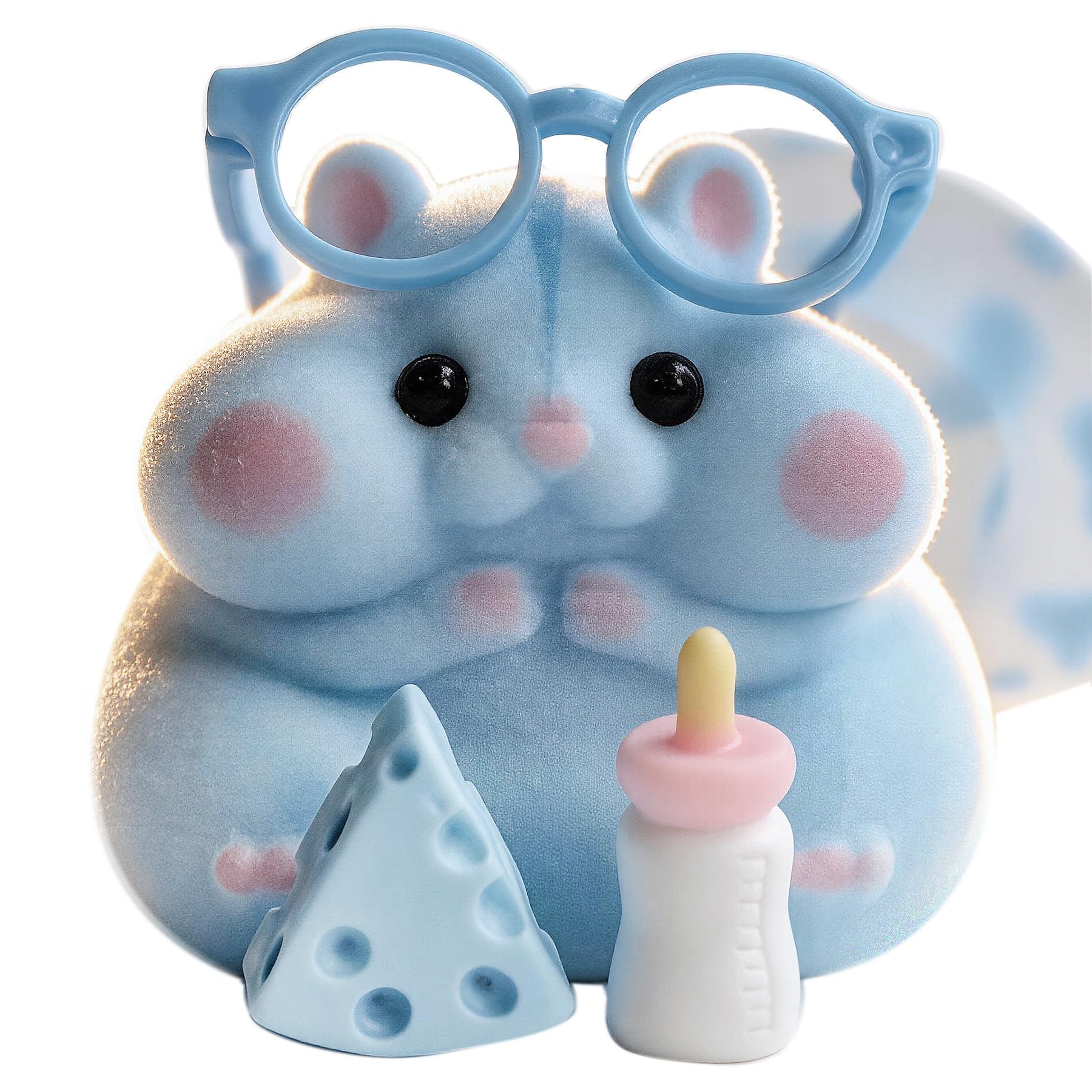 Handmade Taba Squishy Hamster Toy - Realistic Soft Silicone Mochi Furry Fidget Toy for Stress Relief & Sensory Anxiety (Blue)