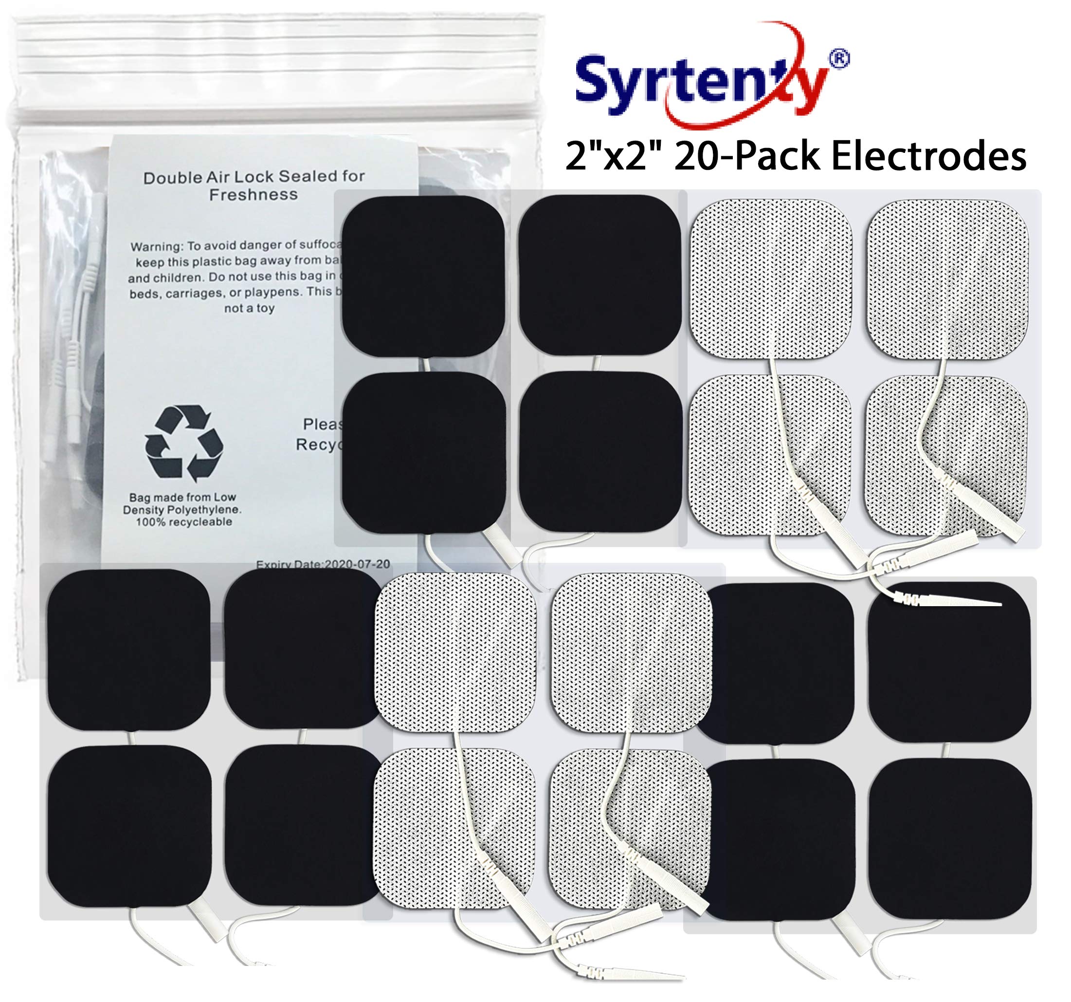 Syrtenty Tens Unit Electrodes Pads 2x2 20 Pcs Replacement Pads