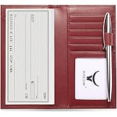 HISCOW Soft Leather Checkbook Cover & Card Holder with Divider - Italian Calfskin (Wine Red)