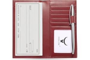HISCOW Soft Leather Checkbook Cover & Card Holder with Divider - Italian Calfskin (Wine Red)