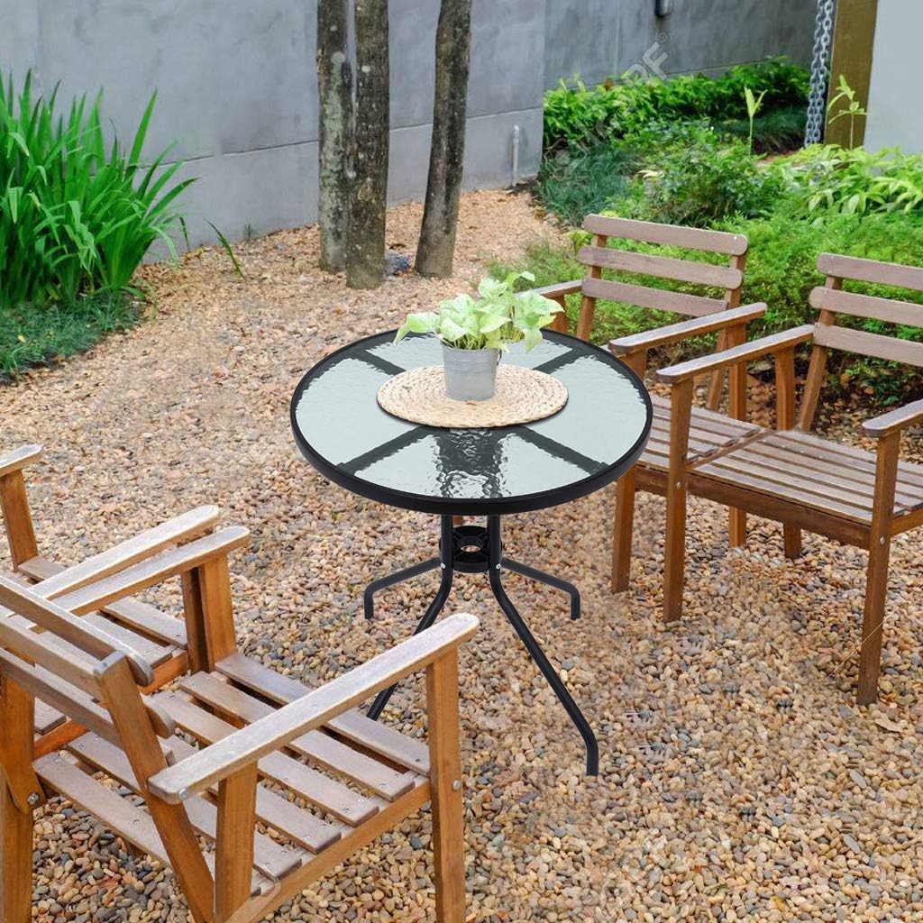 Amazon Com Patio Table Lanyun 24in Tempered Glass Top Metal Frame Outdoor Garden Pool Side Balcony Outdoor Metal Table Patio Square Umbrella Dining Table Mesh Metal Top For Garden Lawn A Kitchen Dining