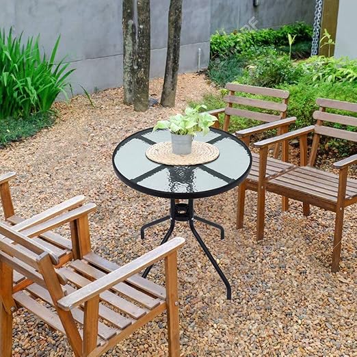 Amazon Com Patio Table Lanyun 24in Tempered Glass Top Metal Frame Outdoor Garden Pool Side Balcony Outdoor Metal Table Patio Square Umbrella Dining Table Mesh Metal Top For Garden Lawn A Kitchen Dining