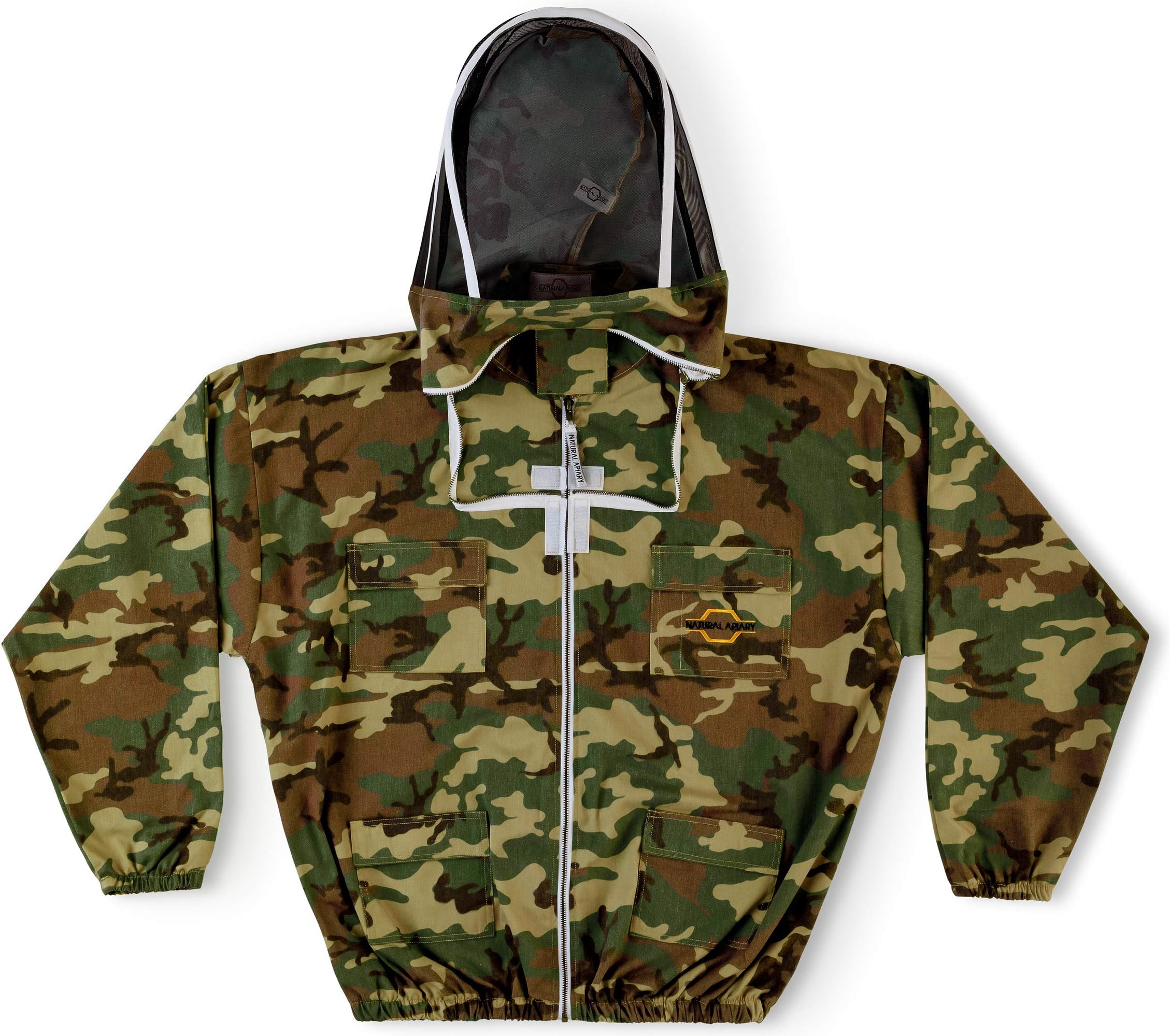 Natural Apiary Apiarist Beekeeping Jacket Suit Outfit 1 x Non-Flammable Fencing Veil Mesh Total Protection for Backyard & Beginner Bee Keepers, Large, Camouflage