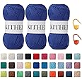 KITHED Cotton Yarn，10.5oz，526yard，3 Pack ，Soft Yarn for Crocheting and Knitting (24 Sapphire Blue)