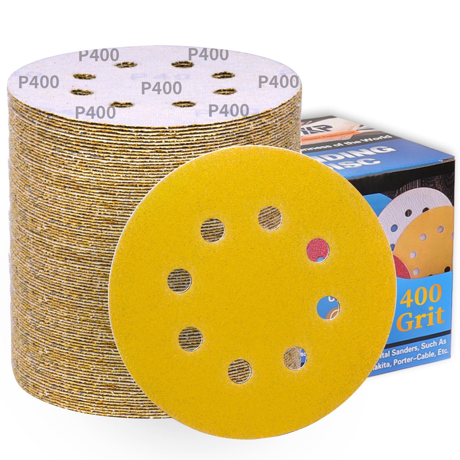 100Pcs 125mm Sanding Discs 400 Grit 8-Holes Hook and Loop Sanding Pads for Random Orbital Sander Sandpaper Sheet-ALPXUXP