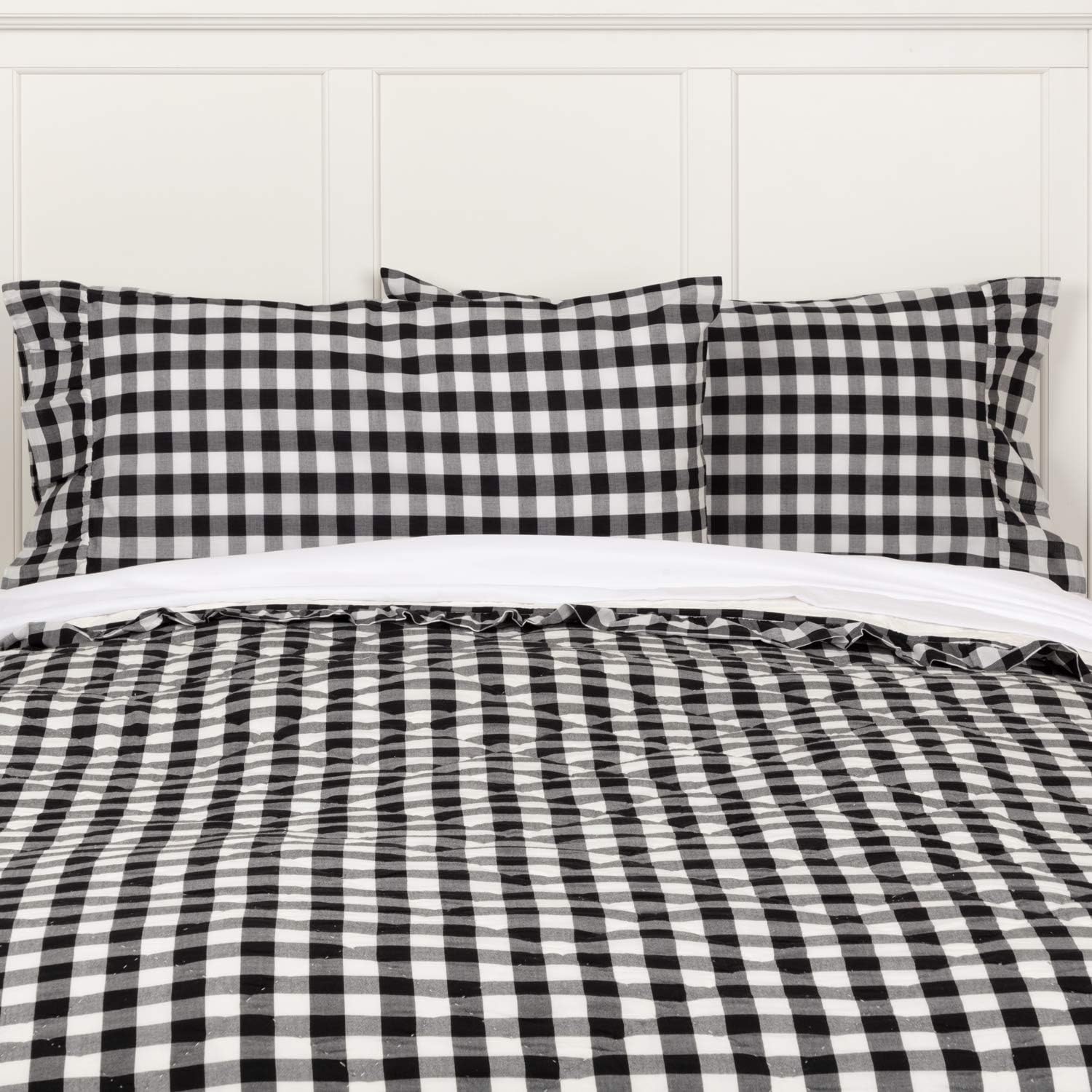 VHC Brands Classic Country Farmhouse Bedding-Annie Buffalo Check White, Cotton Pillow Case Set, Standard (20 x 30 inches), Black
