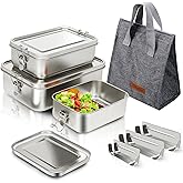 304 Stainless Steel Bento Box 3 Pack Stainless Steel Containers With Lids 81oz/47oz/29oz,Leak-Proof & Stackable Storage Stainless Steel Food Storage Containers for Soup Salad Leftover