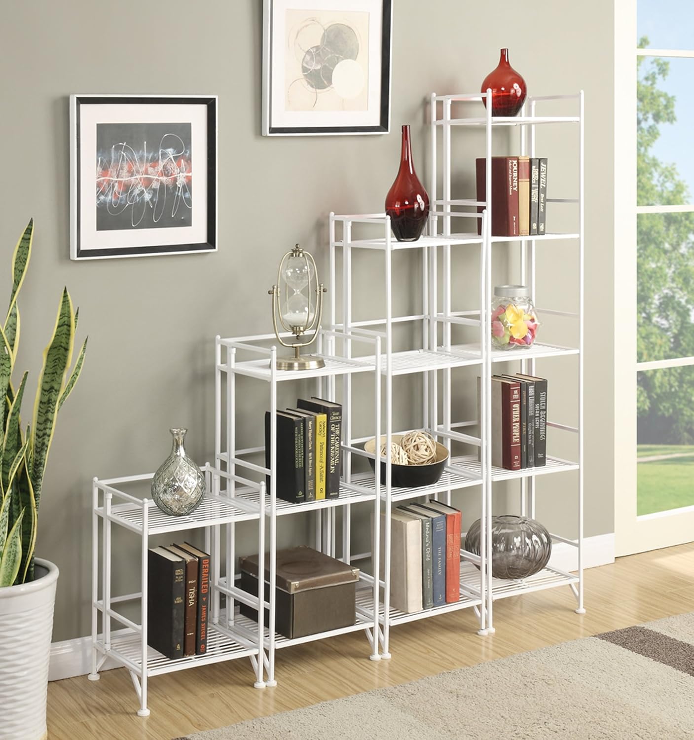 Convenience Concepts Xtra Storage 5 Tier Folding Metal Shelf, White: Furniture & Decor