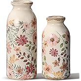Ninehaoou 2 Pcs Ceramic Small Vase Rustic Farmhouse Vase Boho Vases Home Decoration for Your Kitchen Bedroom Office Bathroom & Shelf Centerpiece Table Decorative(Vintage)