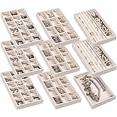 Frebeauty Jewelry Organizer Tray,Stackable Velvet Jewelry Trays,Drawer Inserts Earring Organizer For Women Jewelry Storage Display Case for Rings Stud Necklaces,Set of 9(Beige)