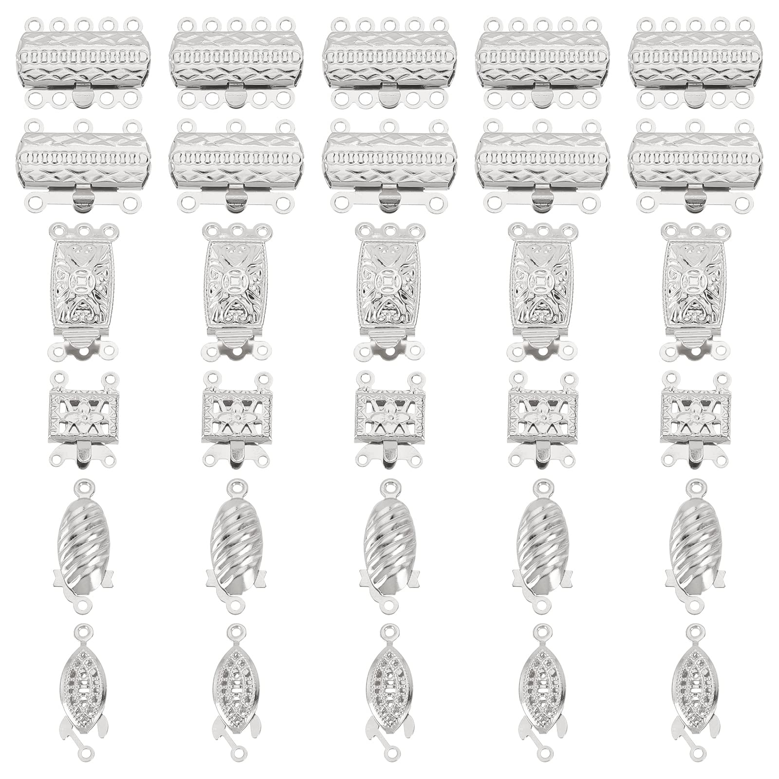 DICOSMETIC 60 Sets Strand Box Clasp 6 Styles Stainless Steel Jewelry Slide Clasps Filigree Necklace Layering Clasp Oval/Horse Eye/Rectangle Bracelet Connector Clasp for Jewelry Making