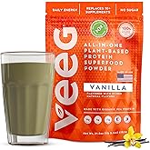 Veeg Plant Protein Powder – Vegan Protein Shake & Collagen Boost. Pea Protein, MCT, Probiotics & Multivitamin. 10 Supplements in 1. Daily Energy, Immunity & Wellness. 15 Servings (Vanilla)
