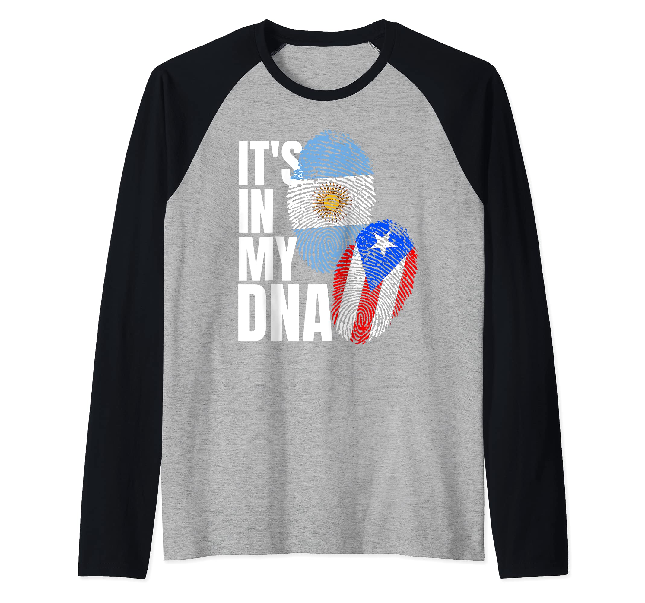 Argentinian And Puerto Rican DNA Flag Heritage Raglan Baseball Tee