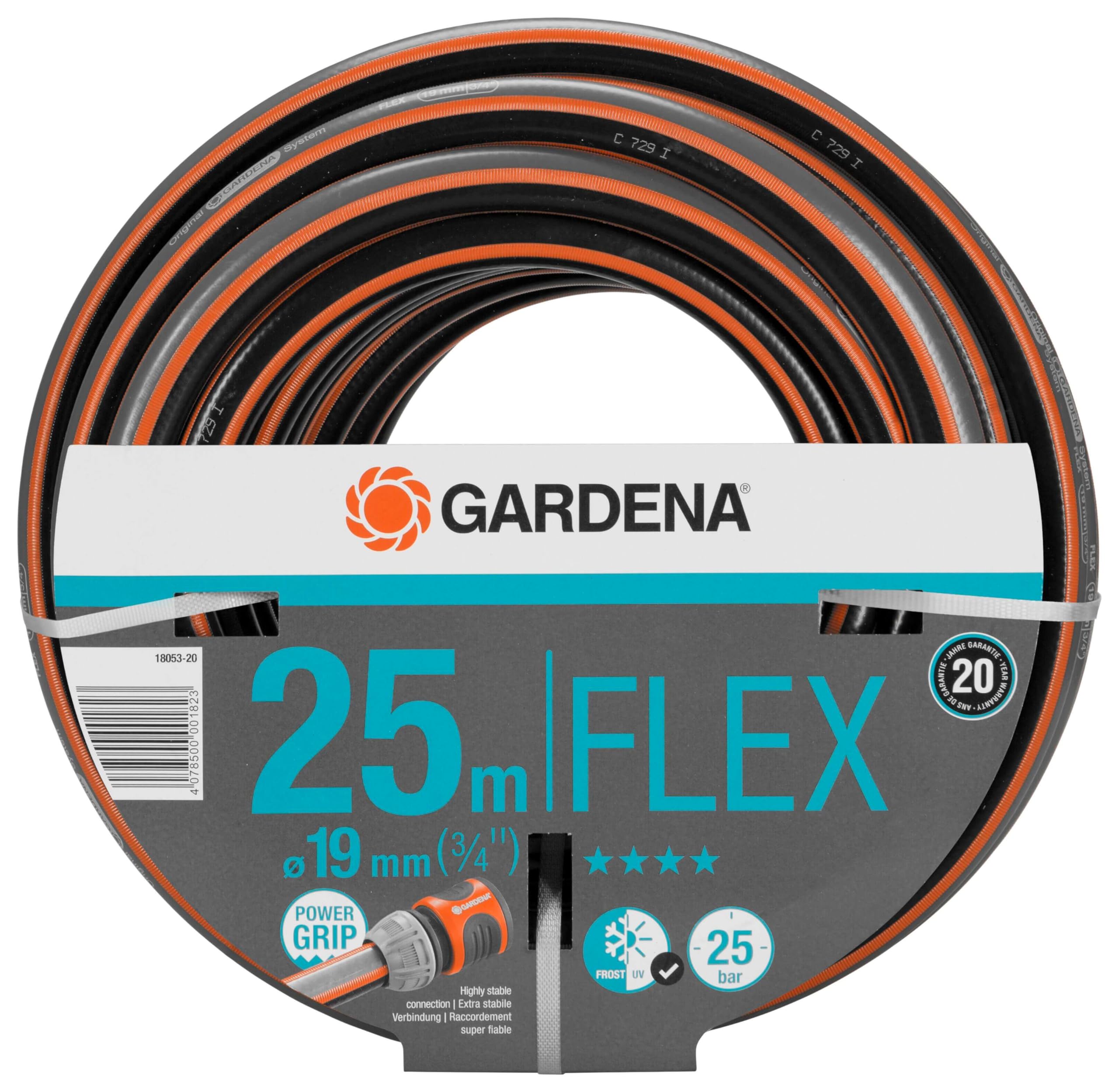 Gardena comfort flex hoses 19 mm in diameter.