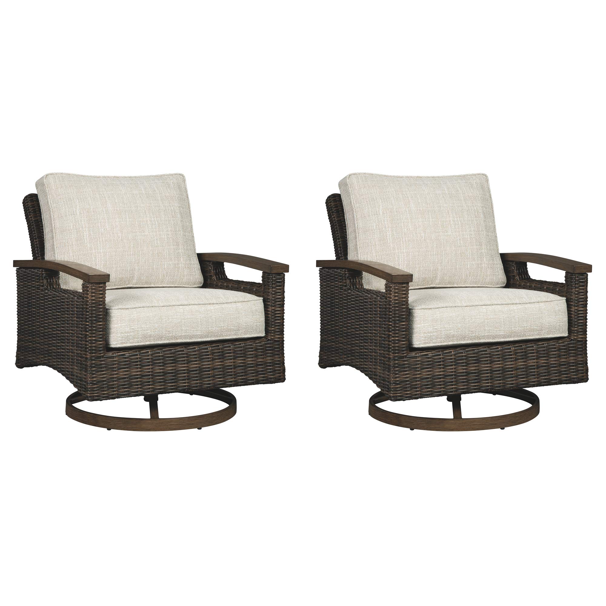 Photo 1 of **1 CHAIR ONLY**Signature Design by Ashley Paradise Trail Outdoor Swivel Upholstered Lounge Chair Set, 2 Count, Beige