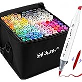 SFAIH Alcohol Markers Brush & Chisel - 121 Colors Double Tipped Art Markers for Adult Coloring Illustration, Gifts for Artist