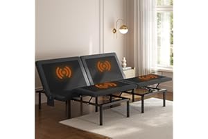 Yaheetech Split King Adjustable Bed Frame,w/Wireless Remote,Massage Function,Nightlight,4 Height-Adjustable Legs,Head & Foot Incline,4 USB Ports,Easy Assembly