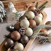 Yunlly 12 Pcs Textured Christmas Ball Ornaments 2.36'' Neutral Christmas Tree Decor Modern Vintage Brown Hanging Decor Shatterproof Home Ornaments for Rustic Large Farmhouse (Earth Color)
