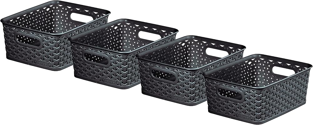 Curver My Style Rattan Effect 4 Litre Storage Baskets Anthracite Set of 4