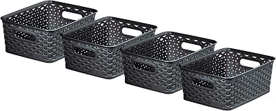 Curver My Style Rattan Effect 4 Litre Storage Baskets Anthracite Set of 4
