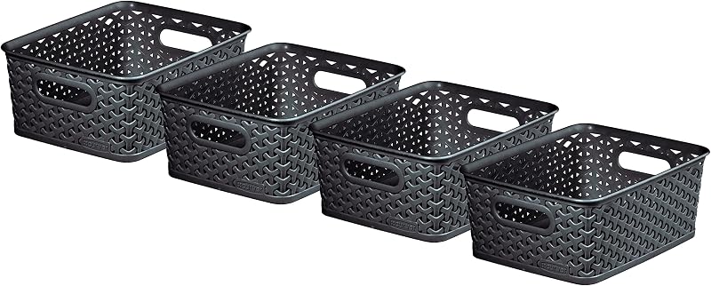 Curver My Style Rattan Effect 4 Litre Storage Baskets Anthracite Set of 4