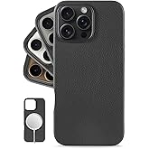 LONLI Urban - for iPhone 16 Pro Max Leather Case - European Genuine Pebbled Leather Phone Case - European Elegance, Modern Design - [Compatible with Magsafe] - Black