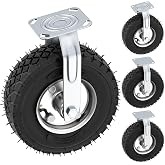 10 Inch Pneumatic Casters Set of 4 (2 Swivel/ 2 Rigid), Heavy Duty Casters, Tolerable 1300 LBS, Rubber Knobby Tread for Workbench, Cart, Trolley, Wagon and Shelves