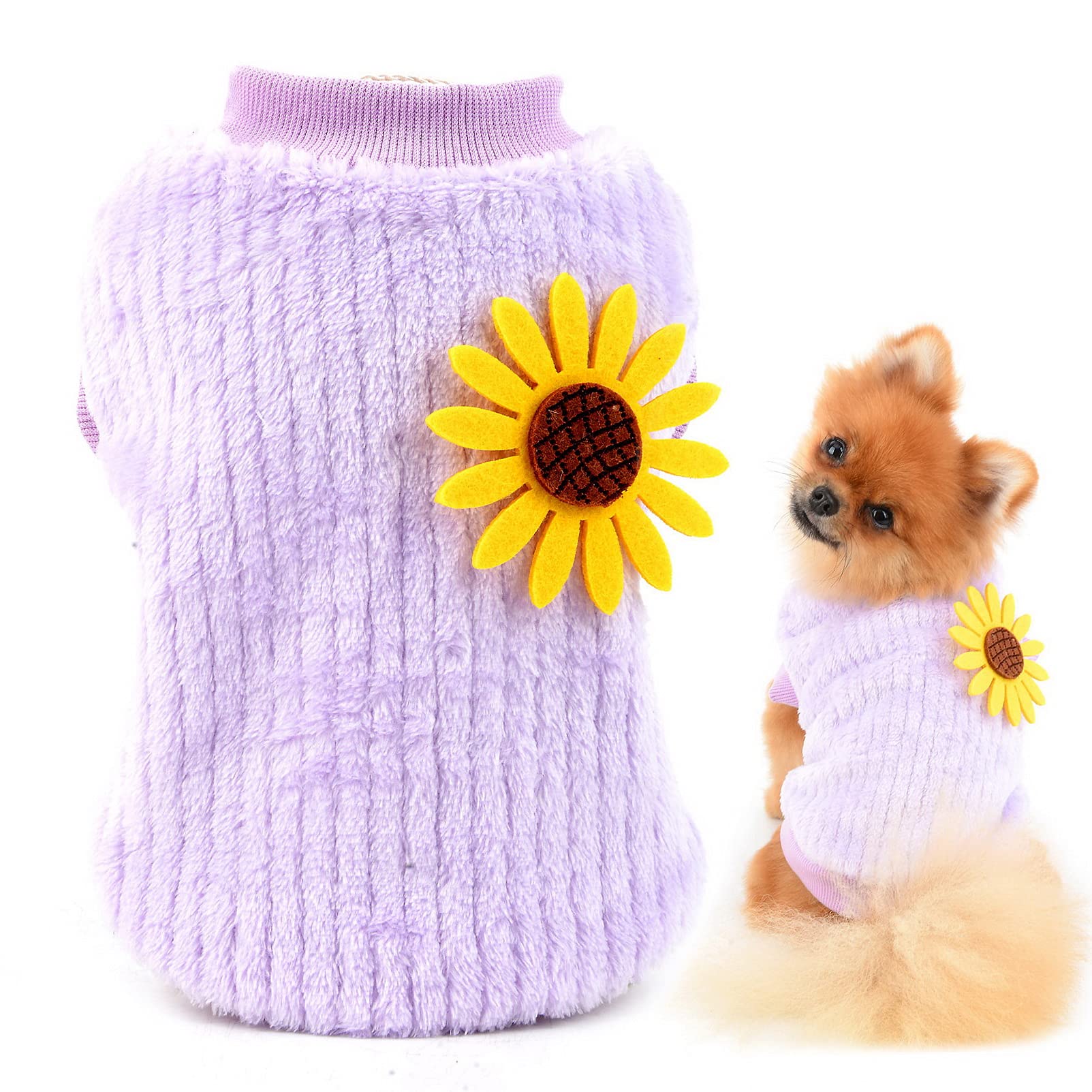 SMALLLEE_LUCKY_STORE Pet Sunflower Pullover Knitted Sweaters Jumpers for Small Dogs Cat Girls Cozy Soft Shirt Sweatshirts Warm Winter Coat Cute Puppy Yorkie Chihuahua Clothes