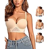 Upushall Backless Bra Halter Low Back Bras for Women Underwire Padded Support Bra with Convertible Straps Beige, 36B