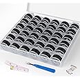 ilauke 36 pcs Black Bobbin Thread, Size A Prewound Sewing Thread Bobbins with Clear Storage Plastic Case Box Compatible with Brother Singer Embroidery BabyLock Janome Singer, 60WT