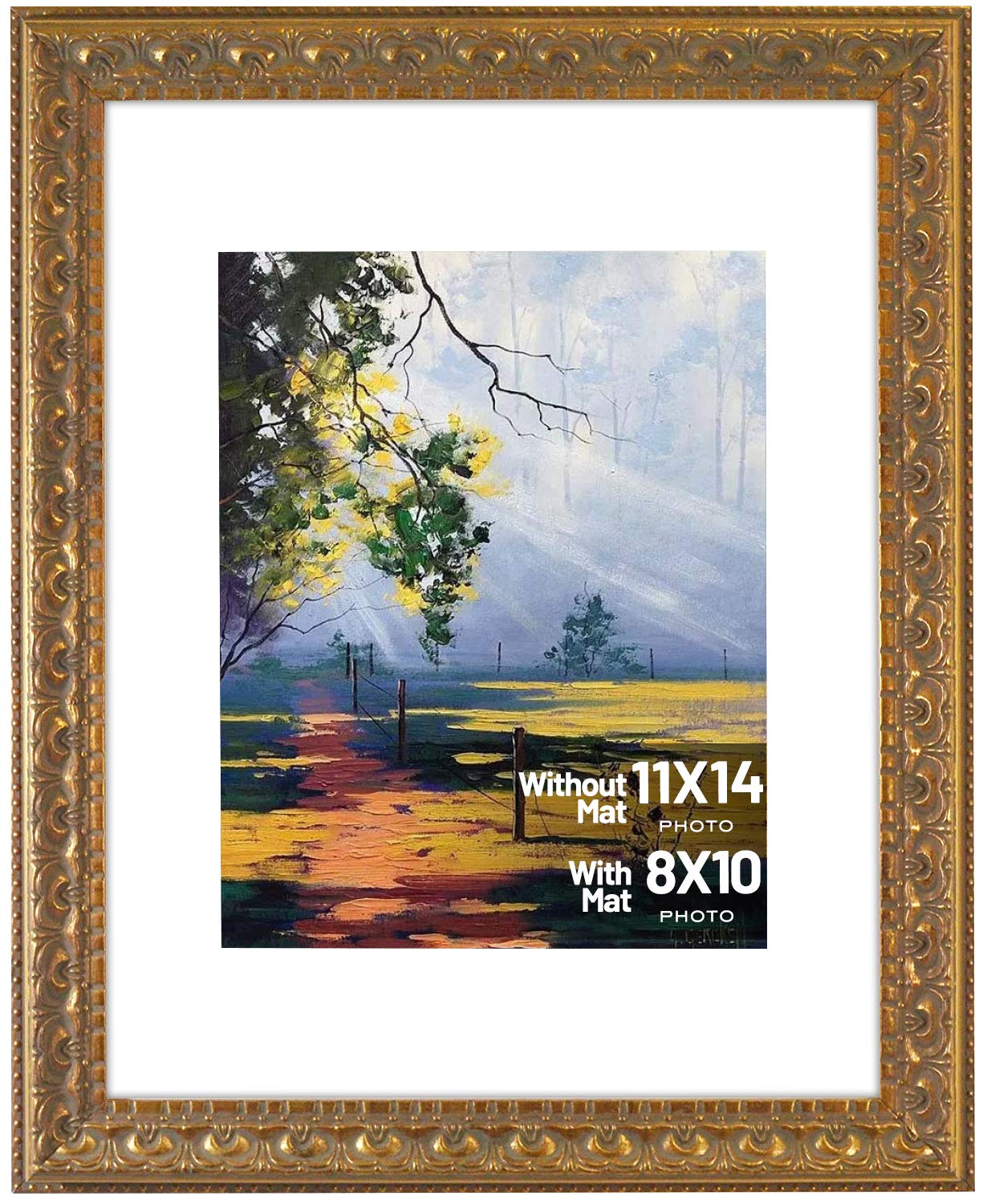 Golden State Art, Ornate Finish Style, 11x14 Wall Picture Frame with Ivory Mat for 8x10 Picture and Real Glass, Color: Bronze