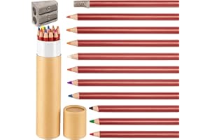 EERSIDA 12 Pcs Wooden Chalk Pencils with Sharpener and Kraft Paper Pen Container Chalkboard Pencils Real Slate Colored Chalk Art for Chalkboard Drawing Writing Board, Assorted Colors