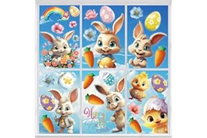 LOKIPA Easter Window Stickers, 3D Easter Window Decals Easter Window Clings Double Sided for Easter Window Decorations(8 Sheets)