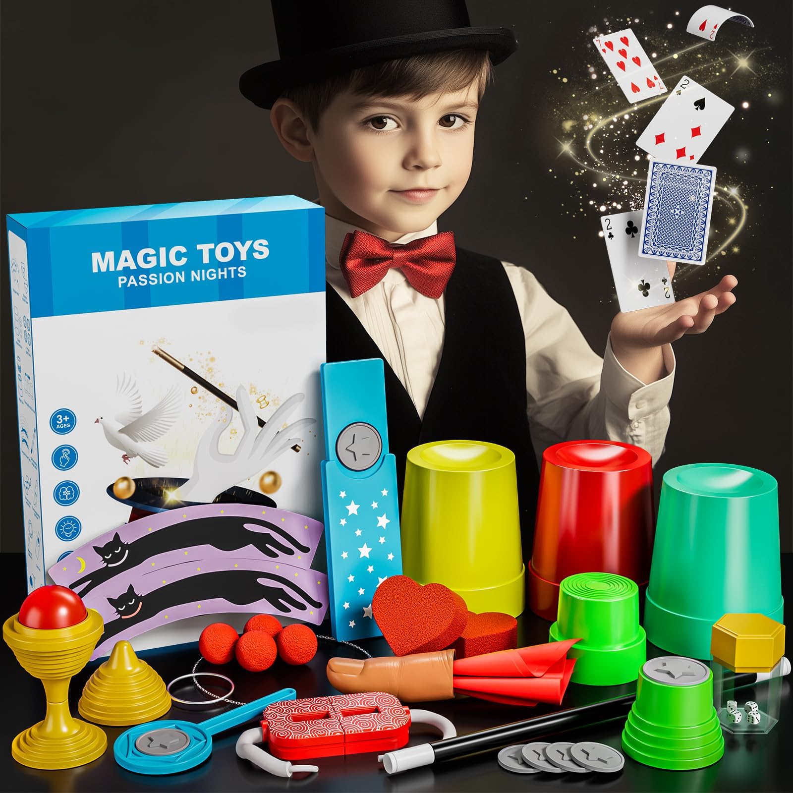 Magic Kit for Kids - 74 Magic Tricks Performance with Manual and Videos, Magic Gift Set for 6+ Years Old Beginner Magicians, Perfect for Halloween Christmas Birthday Parties & Family Fun