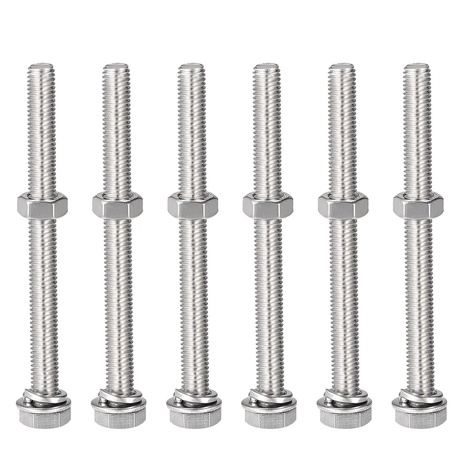 TOP-VIGOR 6Pcs M8 x 80mm Hex Head Screws Bolts, Nuts, Flat & Lock Washers Kits, 304 Stainless Steel Fully Thread Hexagon Bolts for DIY Bike Motorcycles Repair