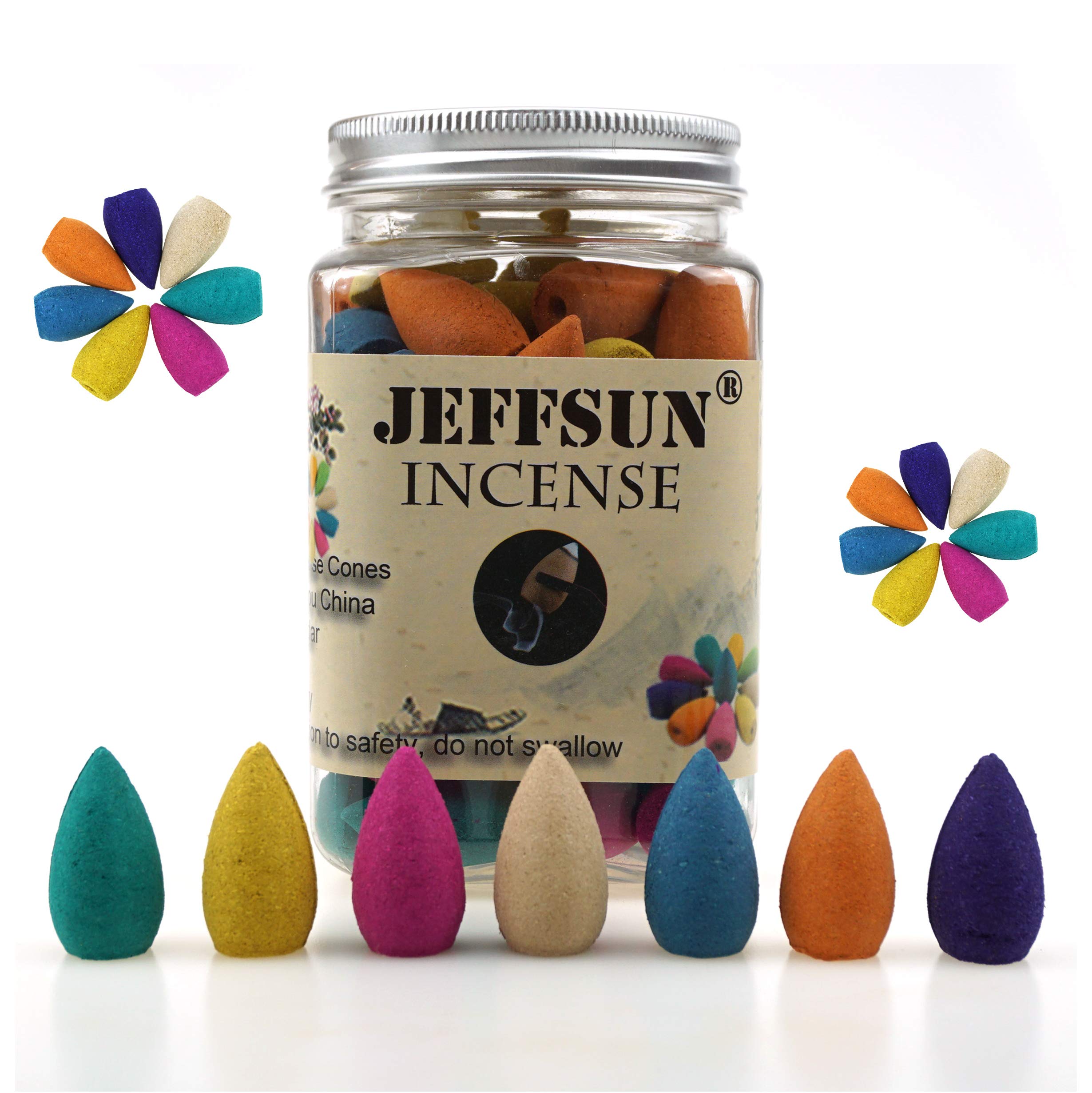 JEFFSUN70 Pcs Backflow Incense Cones 7 Mixed Natural Fragrance Waterfall Incense Cones Rose Lavender Sandalwood Green Tea Jasmine Osmanthus Ocean Mixed Natural Scents Kitchen Fragrant Incense Cones
