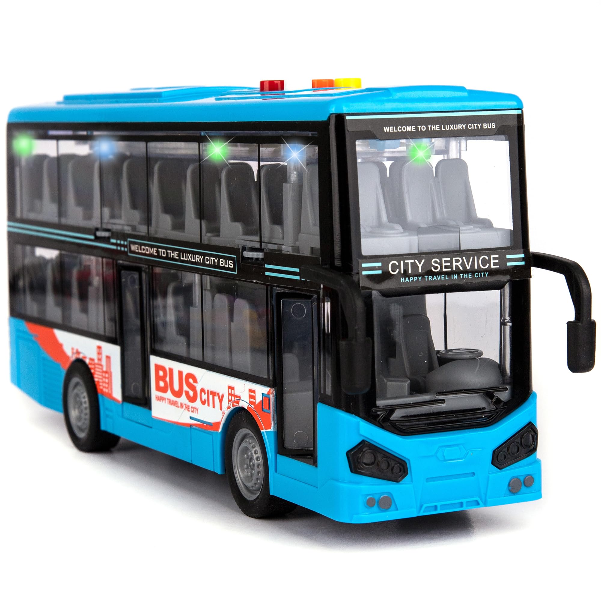 Photo 1 of ArtCreativity Double Decker Bus Toy with Lights & Sounds - Friction Powered Toy Bus for Kids with Indoor Ceiling Lights and 4 Different Sounds - Doors Open - Gift for Kids Ages 3-8