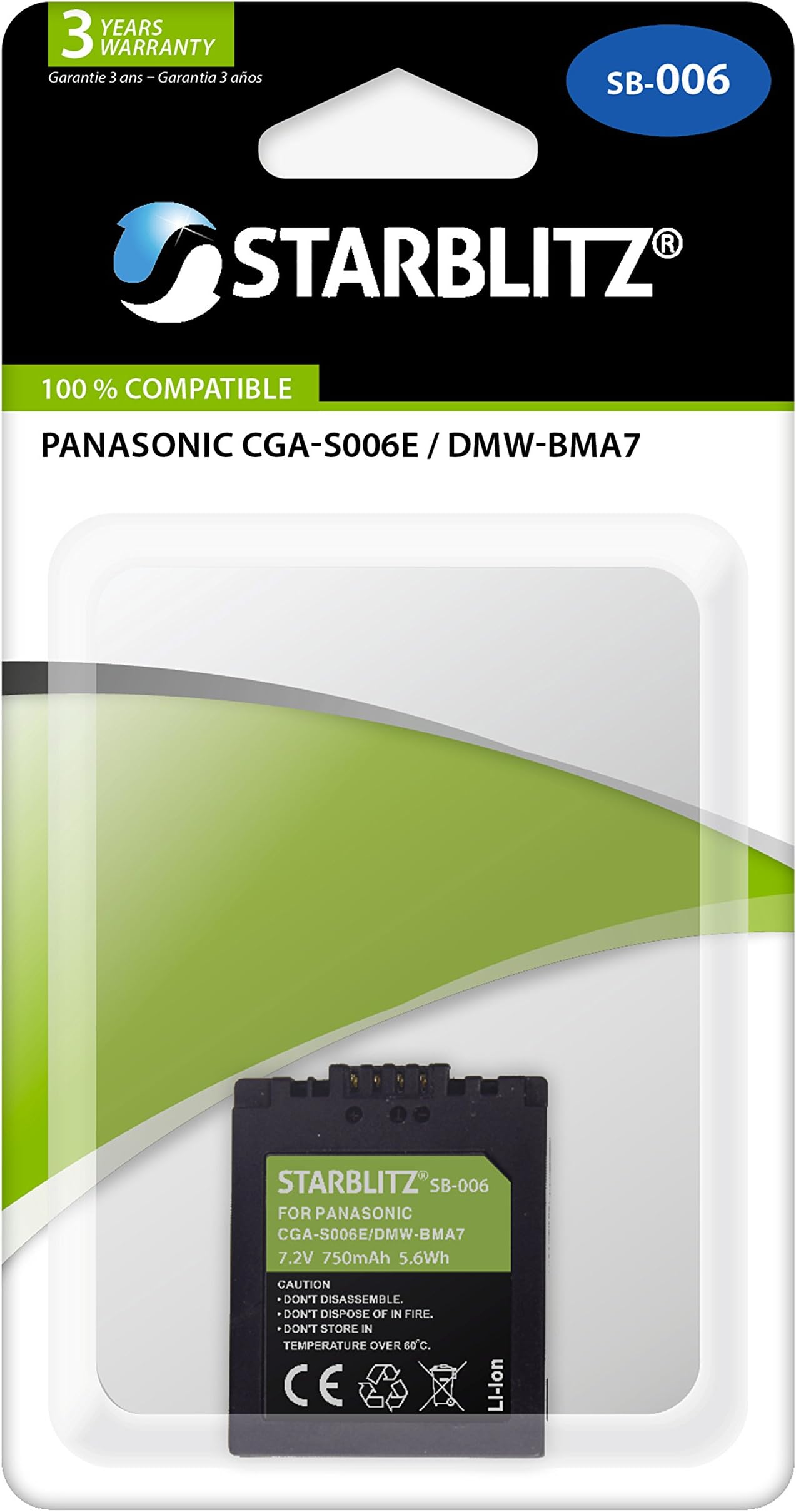 STARBLITZ SB-006 Rechargeable Battery for Panasonic CGA-S006E/DMW-BMA7 Black