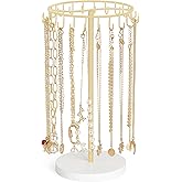 Mkono Necklace Holder Metal Jewelry Display Stand Necklace Organizer with 22 Hooks for Storage and Hanging Bracelet Keychain Home Room Decor for Women,Gold